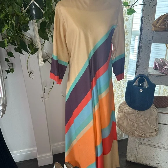 Colorful Handmade Vintage Striped Maxi Dress - Picture 2 of 6